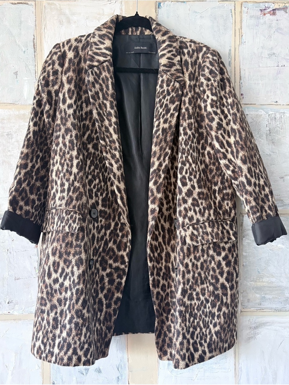 Zara Leopard Print Longline Coat Oversized Animal Print L